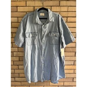 Mutual Weave Light Indigo Short Sleeve Button Down Shirt Size 2XLT XXL Tall Blue